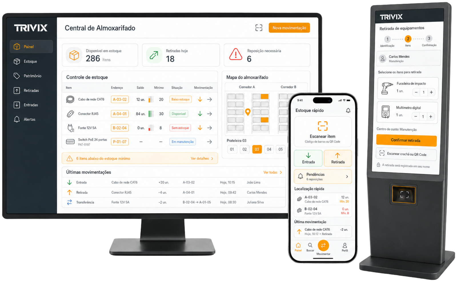 Interface do sistema de inventário e almoxarifado para controle de materiais e ferramentas